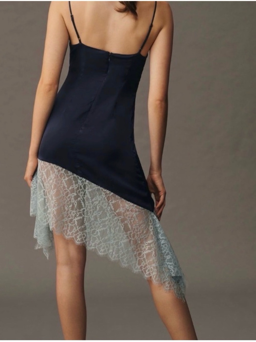 Anthropologie Navy Slip Dress with Pale Blue Lace Hem - Picture 2 of 7